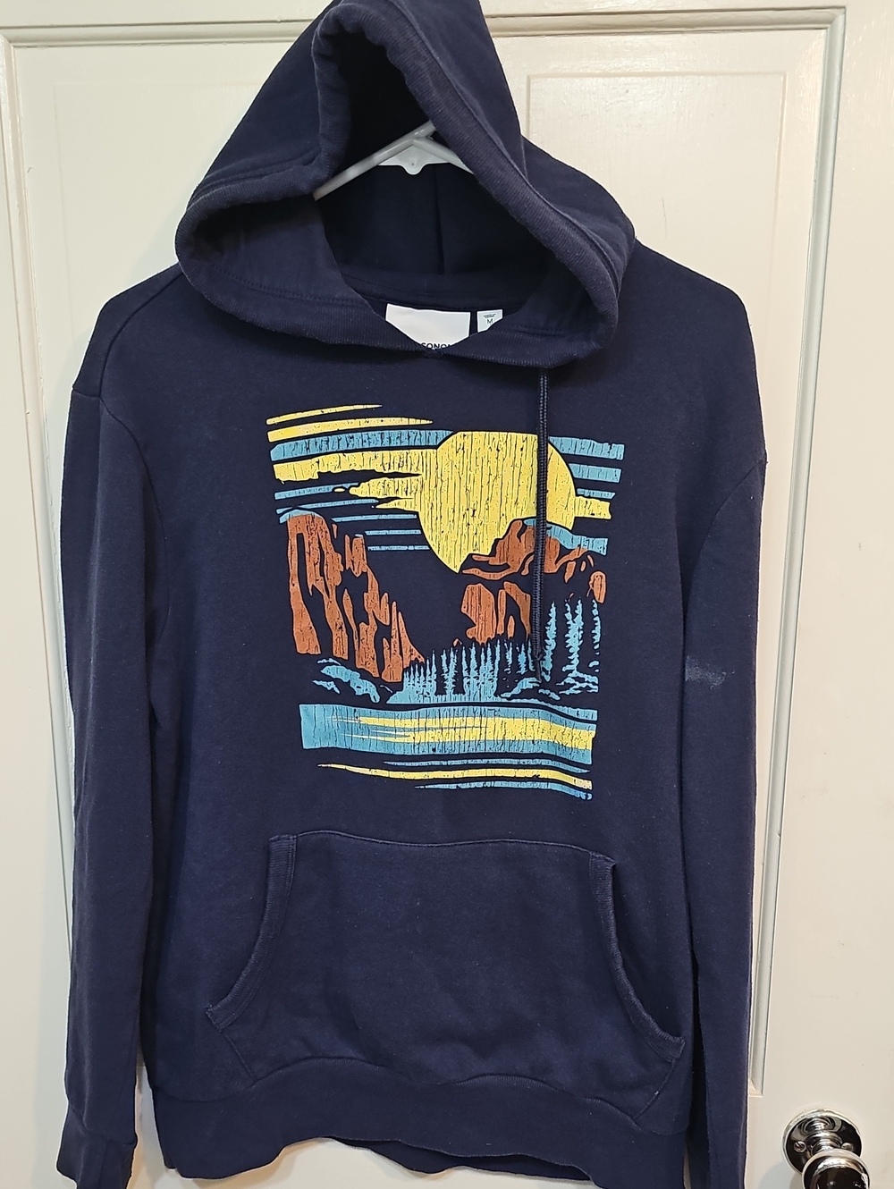 Sonoma Navy Hoodie with Yellow & Rust Mountain Sunset Graphic